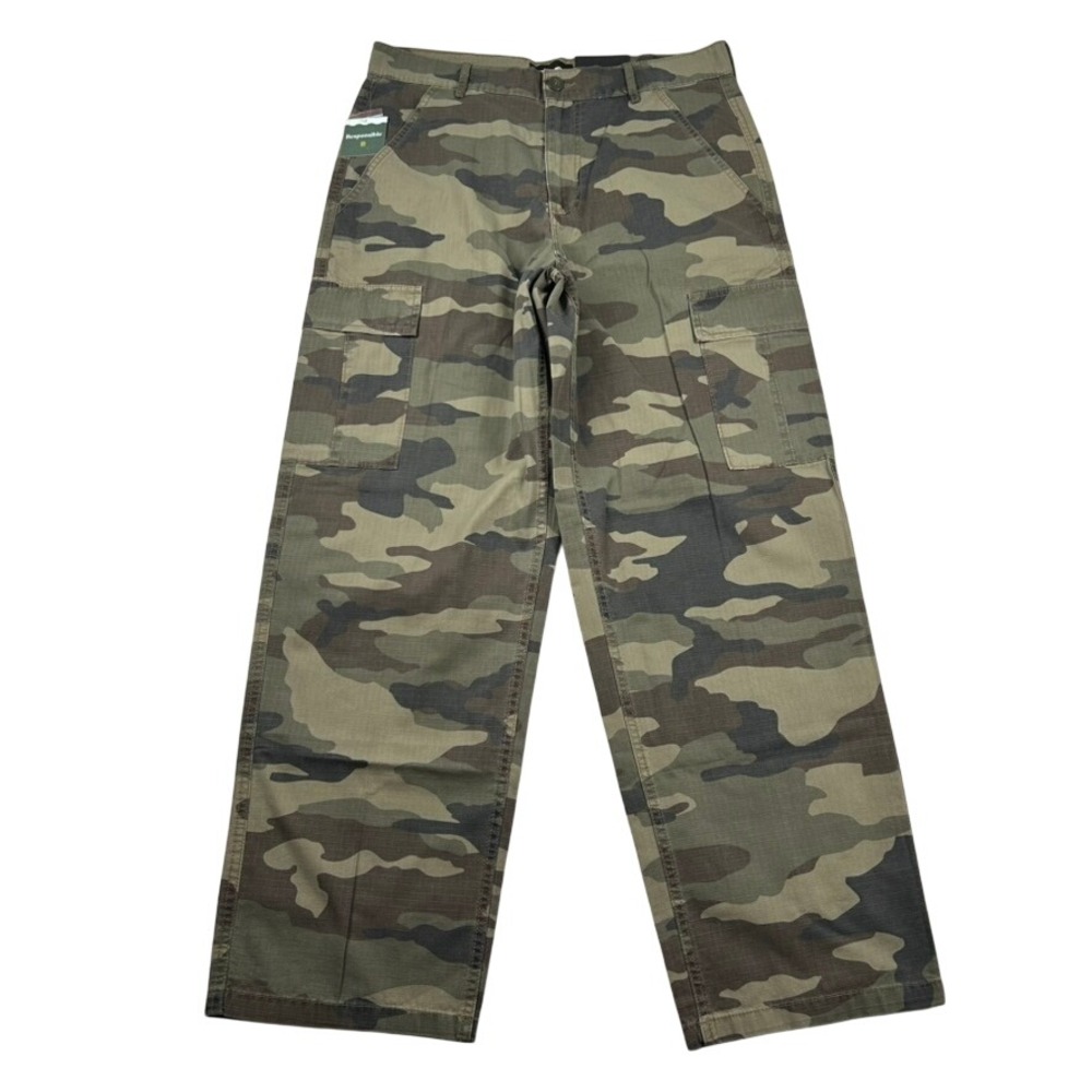 RSQ Pants Mens 31x32 Loose Fit Cargo Green Camo Ripstop Cotton Military Utility